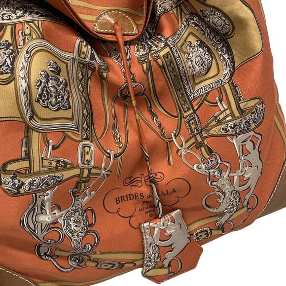 Auth HERMES Silky City PM - Orange Beige Multi Silk Veau Barenia Square M - Picture 13 of 16